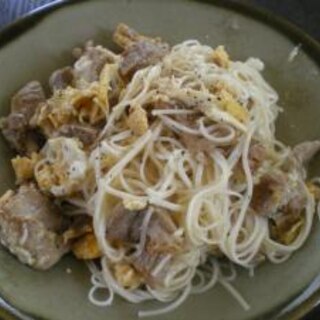 豚肉と卵のそうめんチャンプル